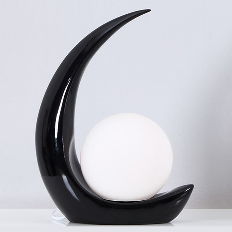 Crescent Resin Night Lamp Nordic 1 Bulb Table Light with Spherical Milky Glass Shade