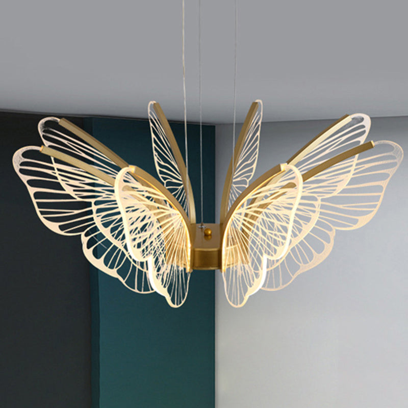 Gold Metal Ceiling Hung Fixtures Contemporary LED Butterfly Pendant Lighting