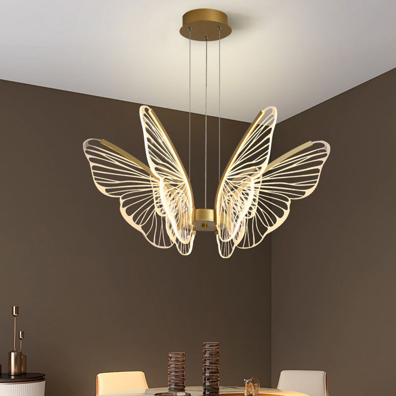 Gold Metal Ceiling Hung Fixtures Contemporary LED Butterfly Pendant Lighting
