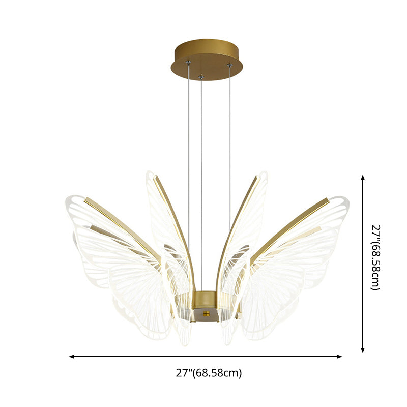 Gold Metal Ceiling Hung Fixtures Contemporary LED Butterfly Pendant Lighting