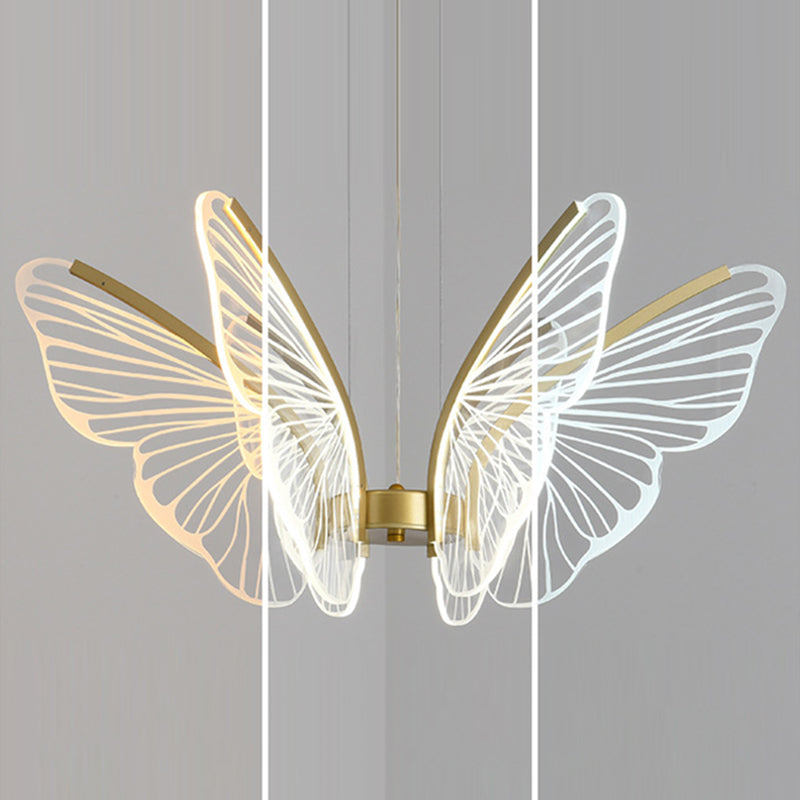 Gold Metal Ceiling Hung Fixtures Contemporary LED Butterfly Pendant Lighting