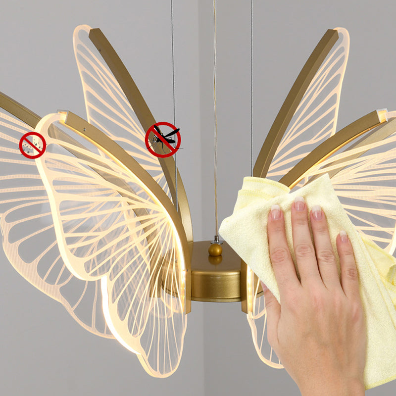 Gold Metal Ceiling Hung Fixtures Contemporary LED Butterfly Pendant Lighting