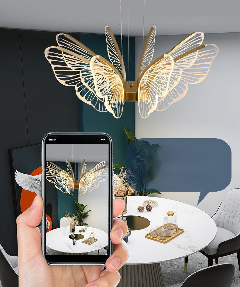 Gold Metal Ceiling Hung Fixtures Contemporary LED Butterfly Pendant Lighting