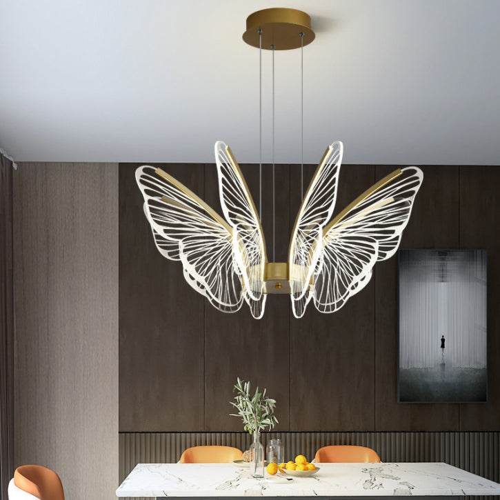 Gold Metal Ceiling Hung Fixtures Contemporary LED Butterfly Pendant Lighting