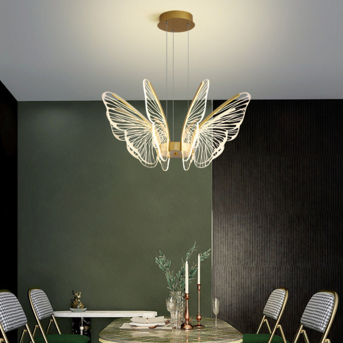Gold Metal Ceiling Hung Fixtures Contemporary LED Butterfly Pendant Lighting