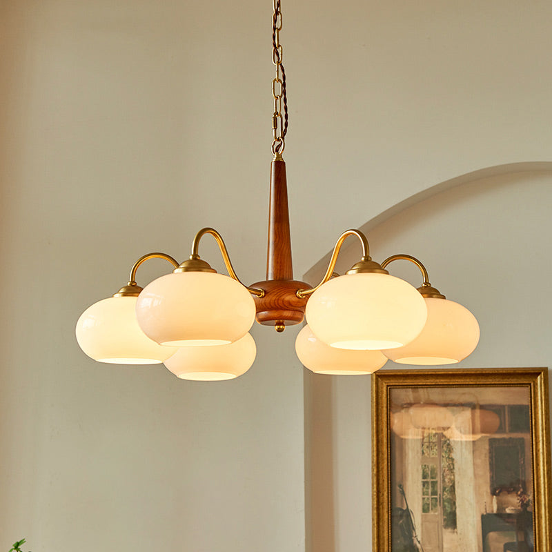 Contemporary Wood Sputnik Ceiling Pendant Glass Hanging Lights for Living Room