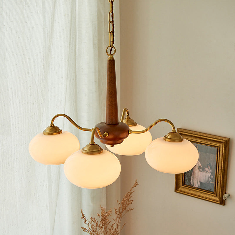 Contemporary Wood Sputnik Ceiling Pendant Glass Hanging Lights for Living Room