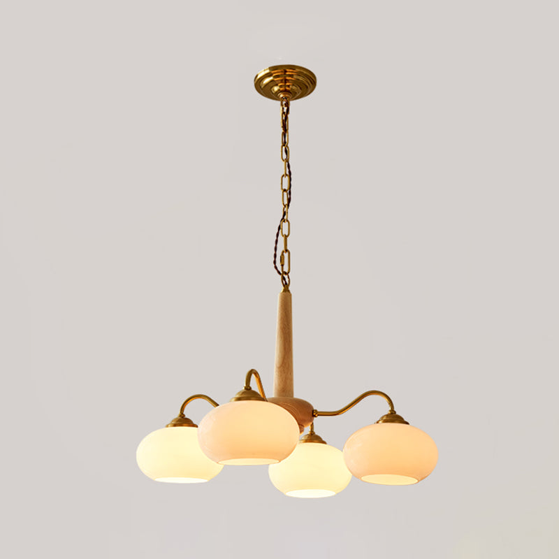 Contemporary Wood Sputnik Ceiling Pendant Glass Hanging Lights for Living Room