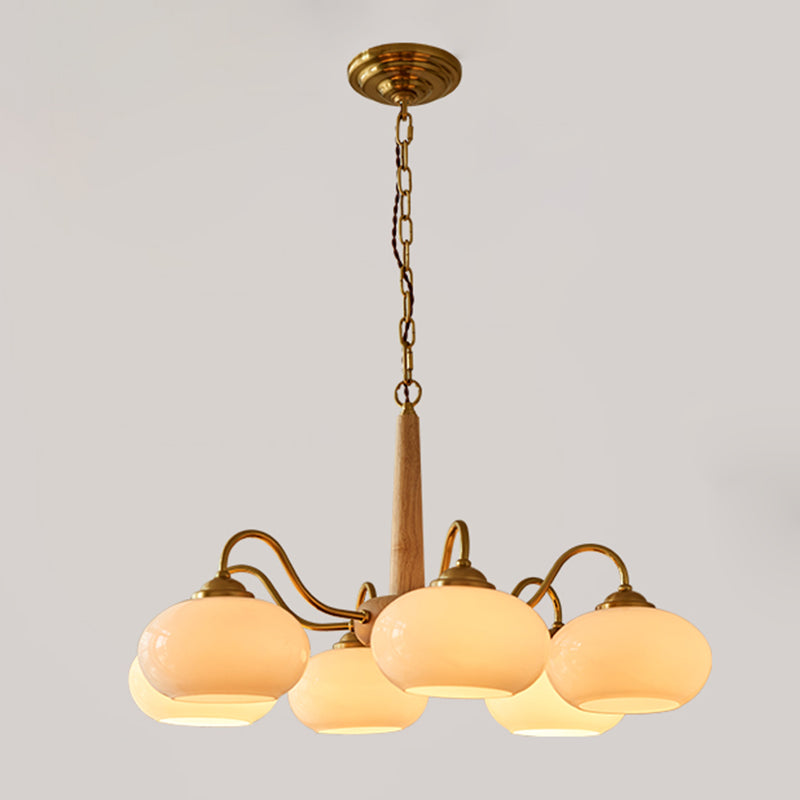 Contemporary Wood Sputnik Ceiling Pendant Glass Hanging Lights for Living Room