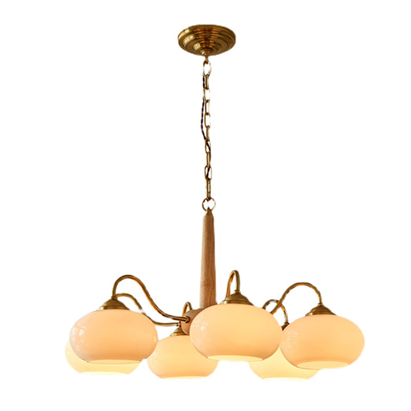 Contemporary Wood Sputnik Ceiling Pendant Glass Hanging Lights for Living Room