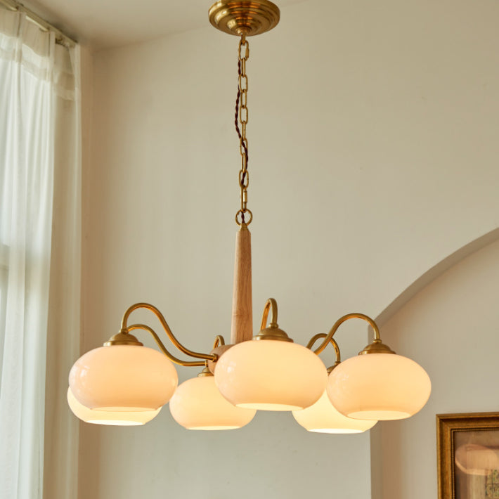 Contemporary Wood Sputnik Ceiling Pendant Glass Hanging Lights for Living Room