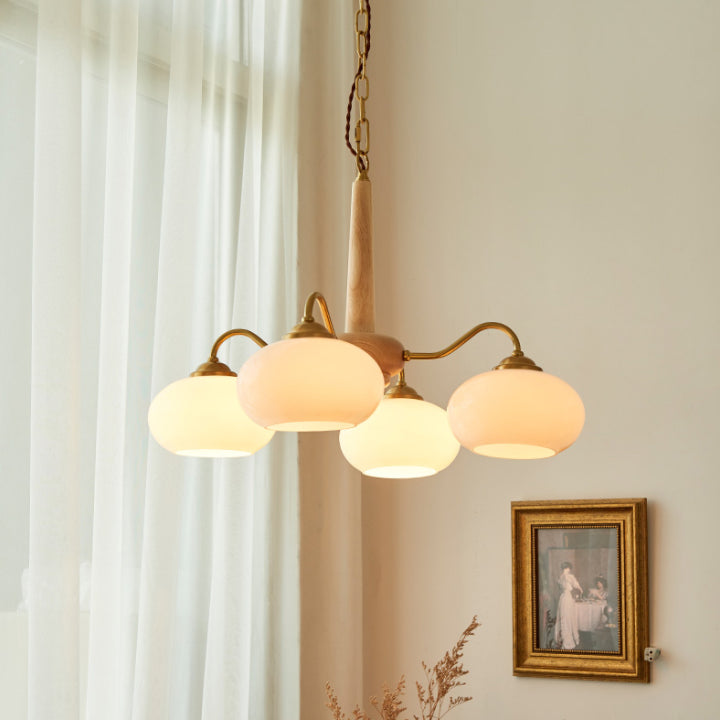 Contemporary Wood Sputnik Ceiling Pendant Glass Hanging Lights for Living Room