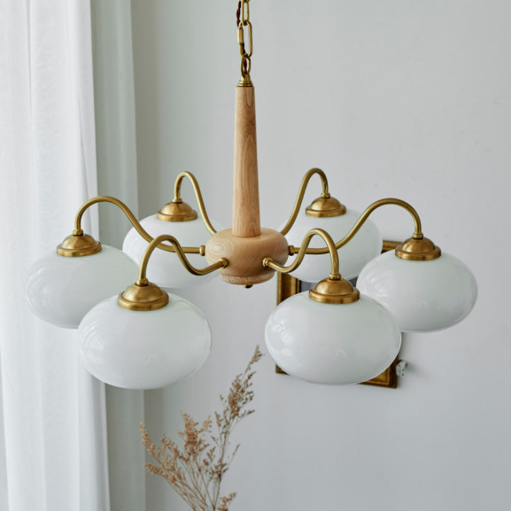 Contemporary Wood Sputnik Ceiling Pendant Glass Hanging Lights for Living Room