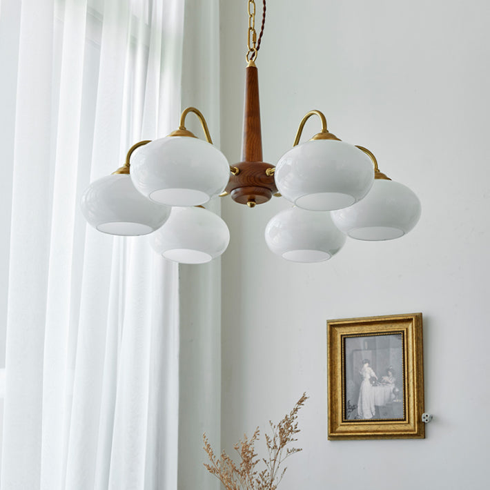 Contemporary Wood Sputnik Ceiling Pendant Glass Hanging Lights for Living Room