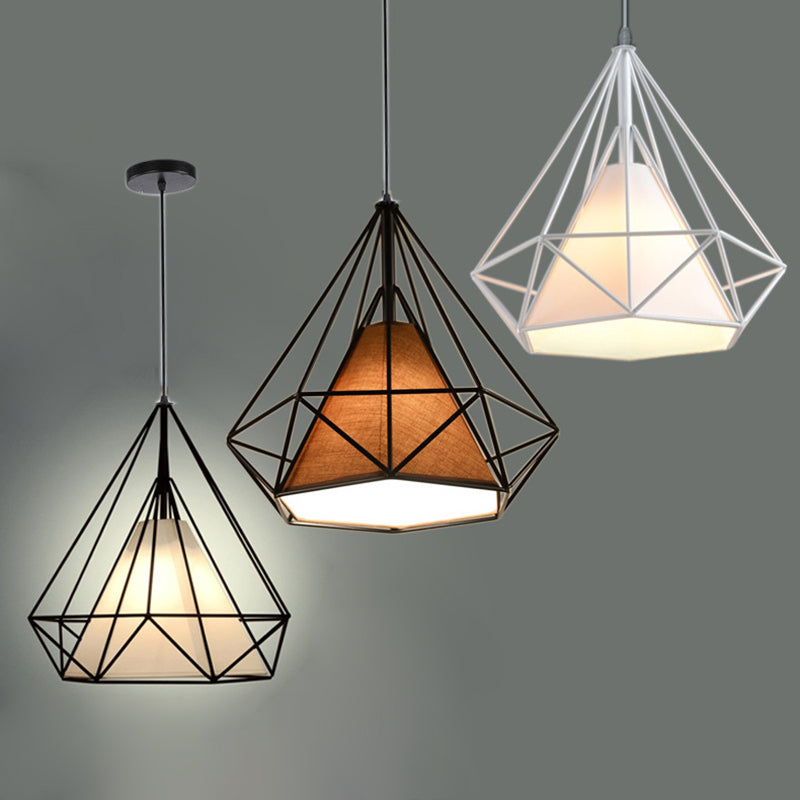 Retro Industrial Diamond Hanging Pendant Lights Metallic Hanging Light Fixture for Living Room
