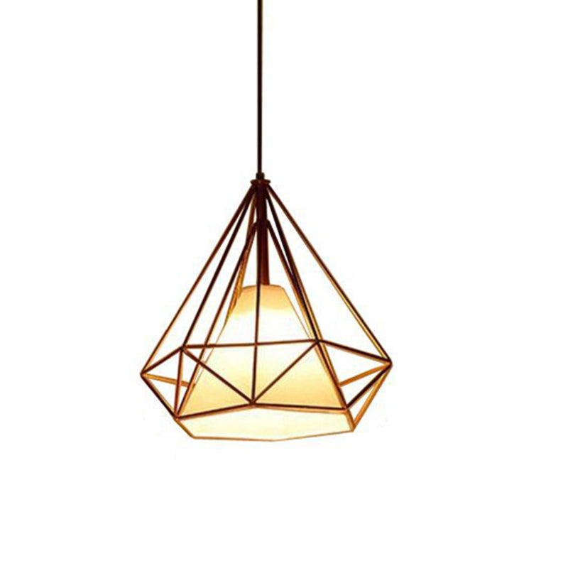 Retro Industrial Diamond Hanging Pendant Lights Metallic Hanging Light Fixture for Living Room