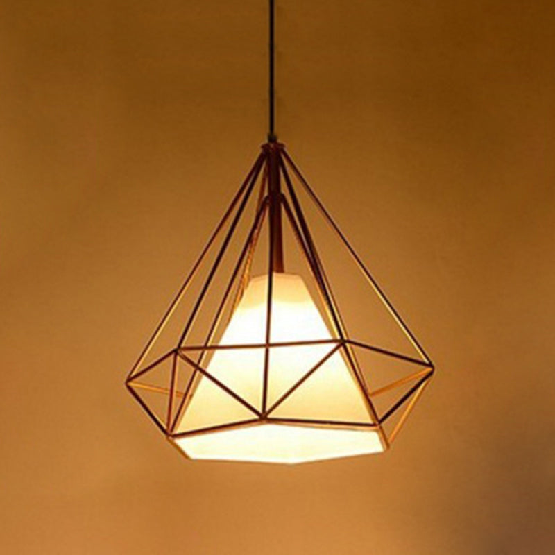 Retro Industrial Diamond Hanging Pendant Lights Metallic Hanging Light Fixture for Living Room