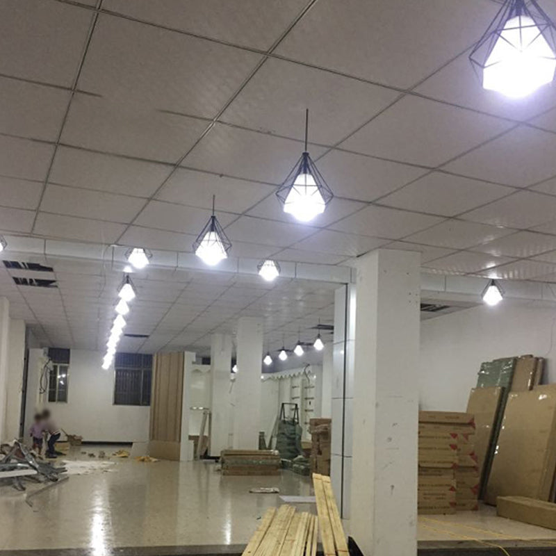 Retro Industrial Diamond Hanging Pendant Lights Metallic Hanging Light Fixture for Living Room