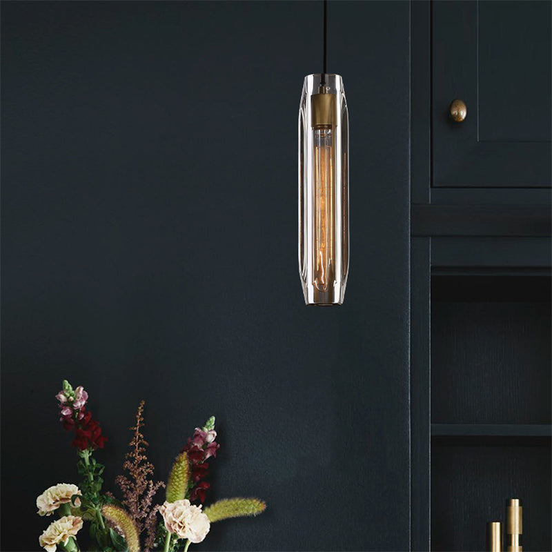 Lampada a sospensione cilindrica in ottone in moderna luce a sospensione a singolo pendente di rame di lusso con tonalità di cristallo