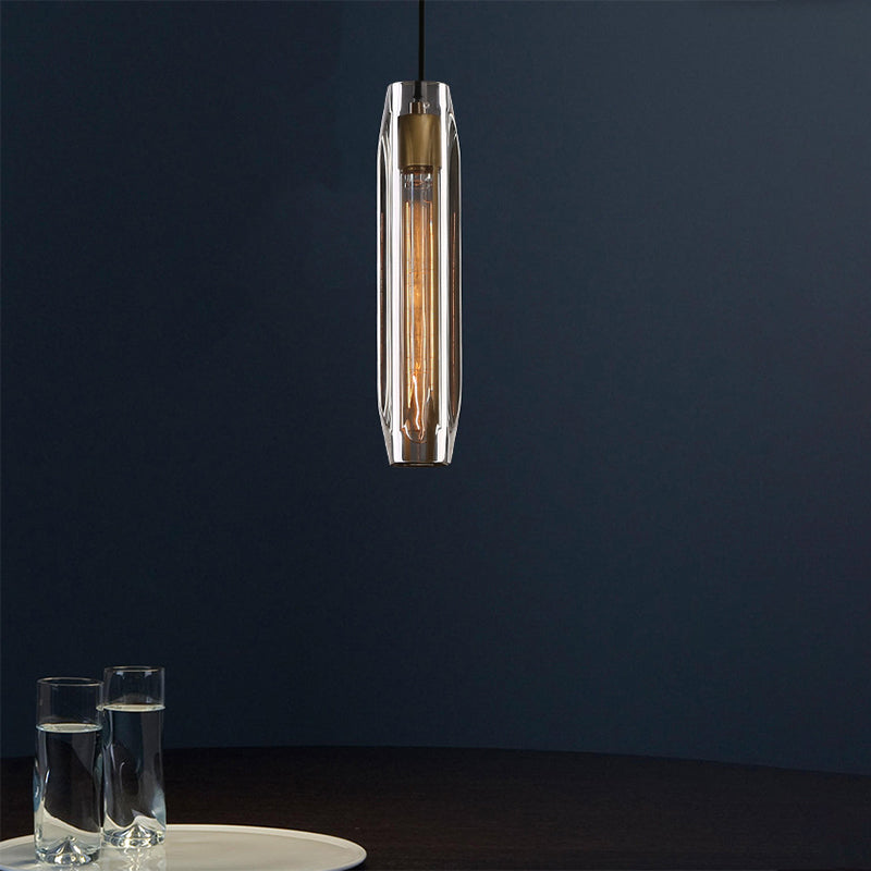 Lampada a sospensione cilindrica in ottone in moderna luce a sospensione a singolo pendente di rame di lusso con tonalità di cristallo