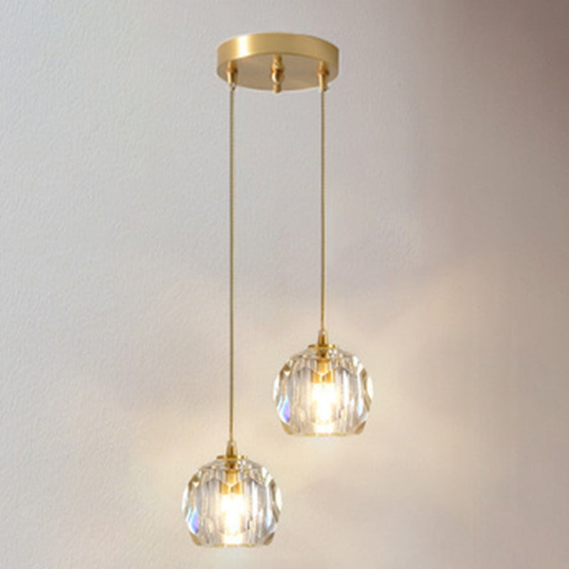 Gold Globe Pendant Light in Modern Luxury Style Copper Hanging Lamp with Crystal Shade