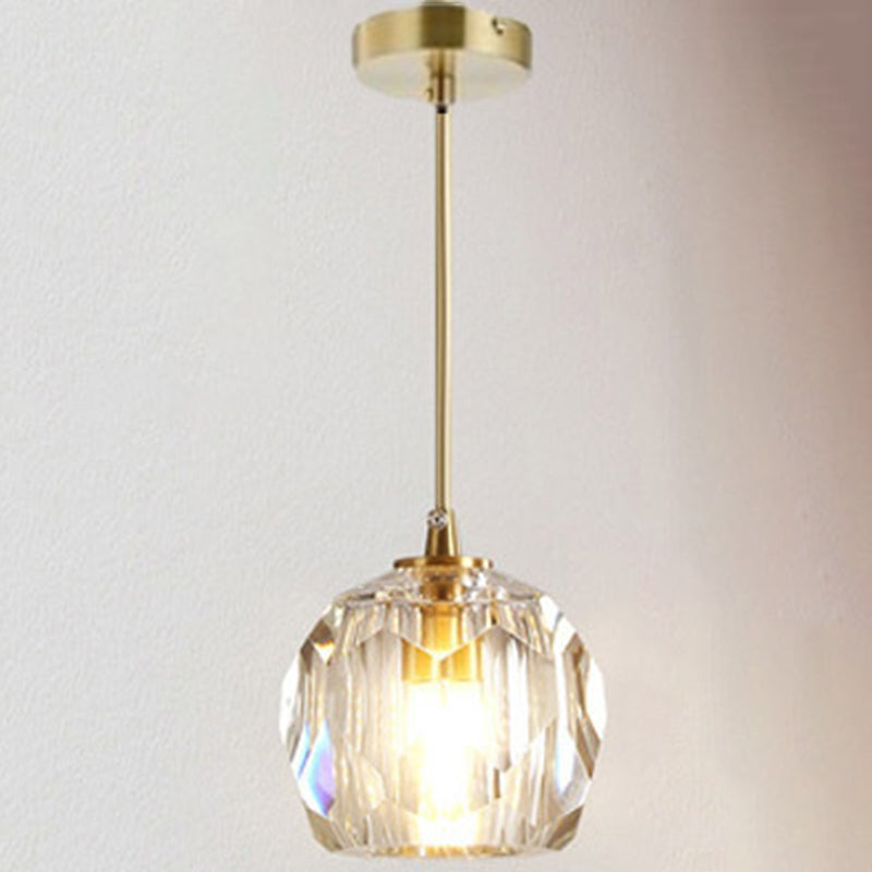 Gold Globe Pendant Light in Modern Luxury Style Copper Hanging Lamp with Crystal Shade