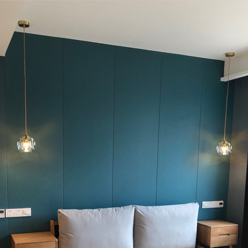 Gold Globe Pendant Light in Modern Luxury Style Copper Hanging Lamp with Crystal Shade