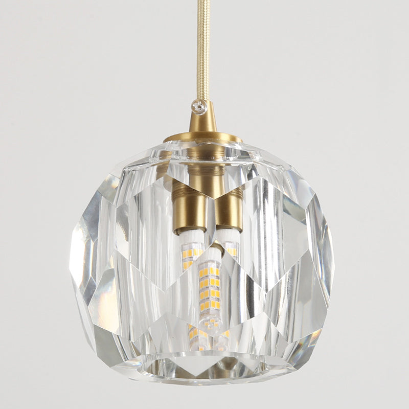 Gold Globe Pendant Light in Modern Luxury Style Copper Hanging Lamp with Crystal Shade