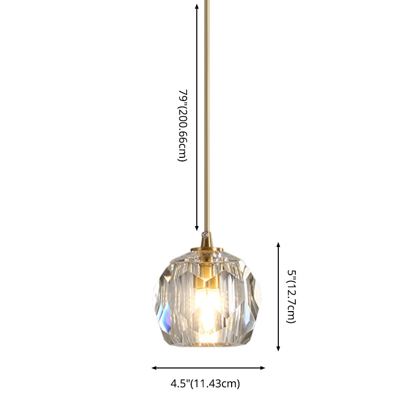 Gold Globe Pendant Light in Modern Luxury Style Copper Hanging Lamp with Crystal Shade