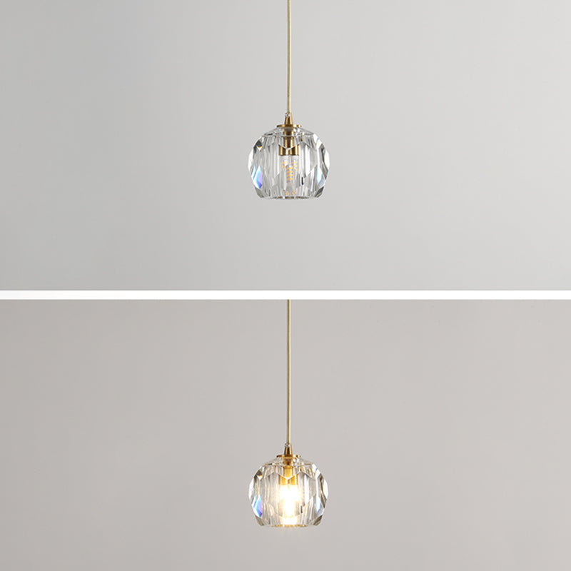 Gold Globe Pendant Light in Modern Luxury Style Copper Hanging Lamp with Crystal Shade