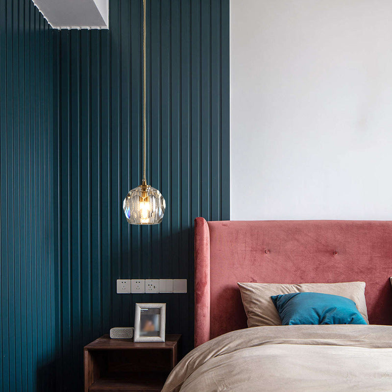 Gold Globe Pendant Light in Modern Luxury Style Copper Hanging Lamp with Crystal Shade