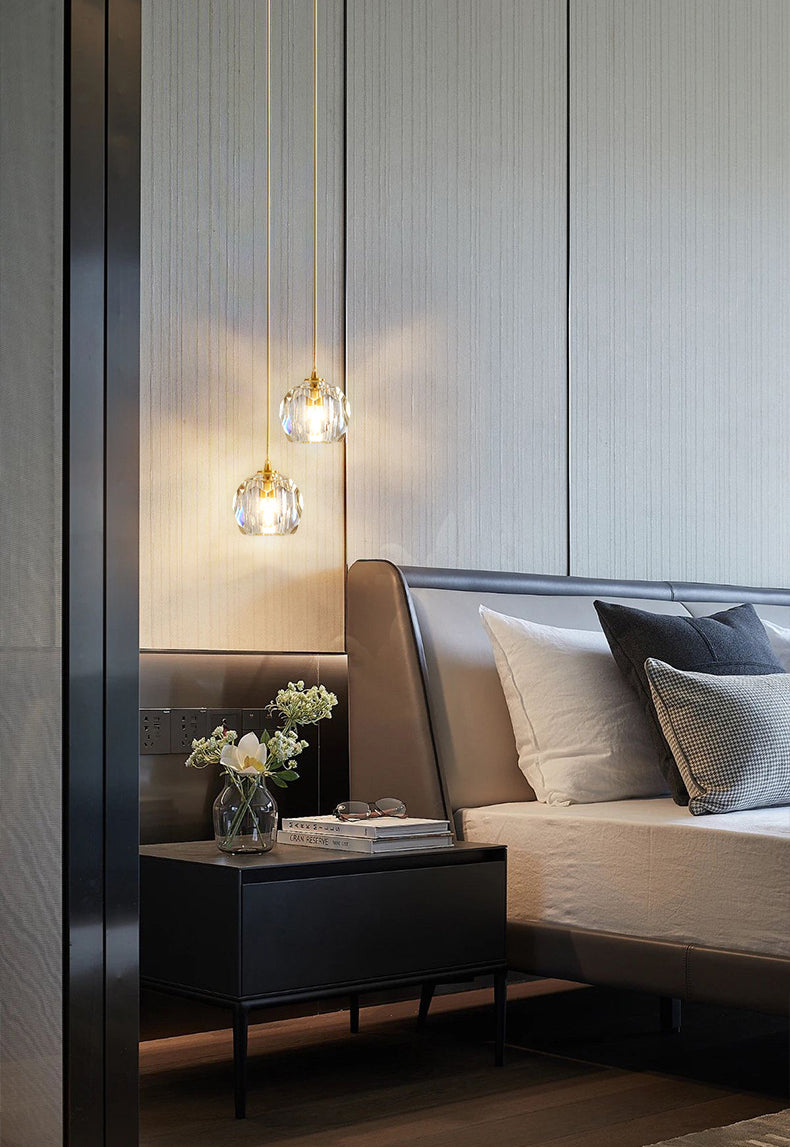 Gold Globe Pendant Light in Modern Luxury Style Copper Hanging Lamp with Crystal Shade