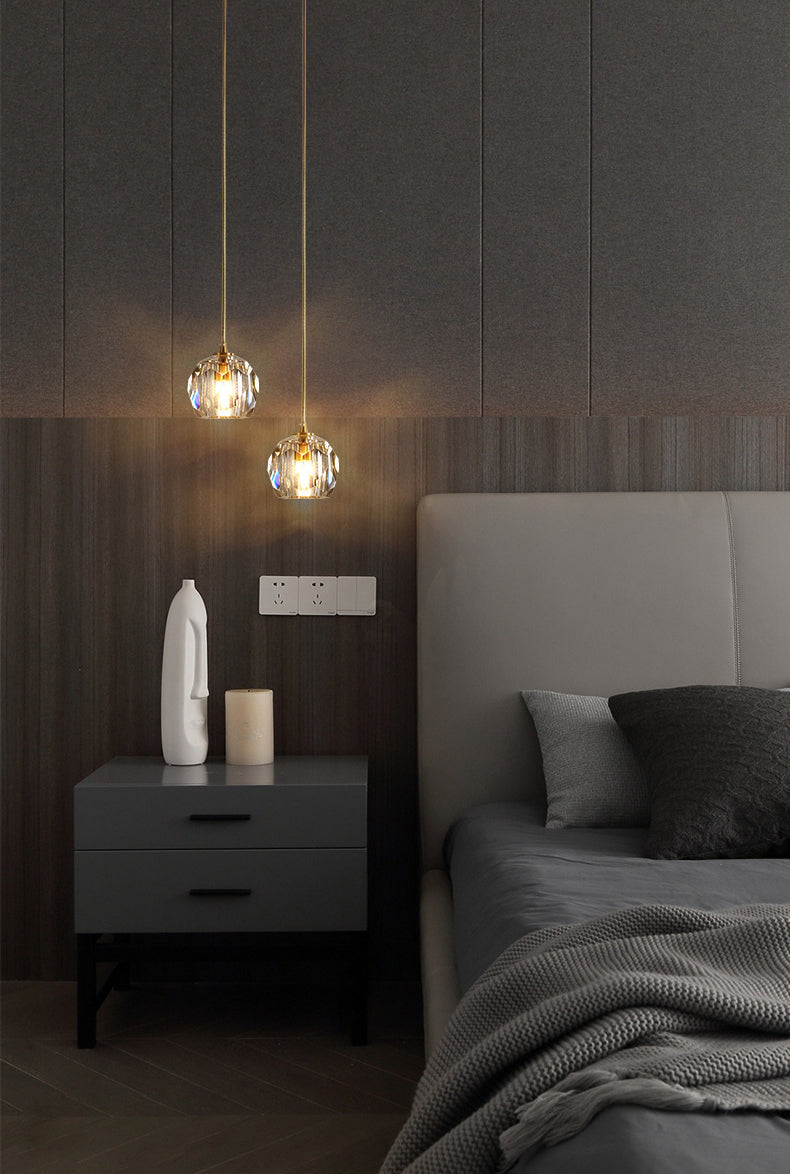 Gold Globe Pendant Light in Modern Luxury Style Copper Hanging Lamp with Crystal Shade