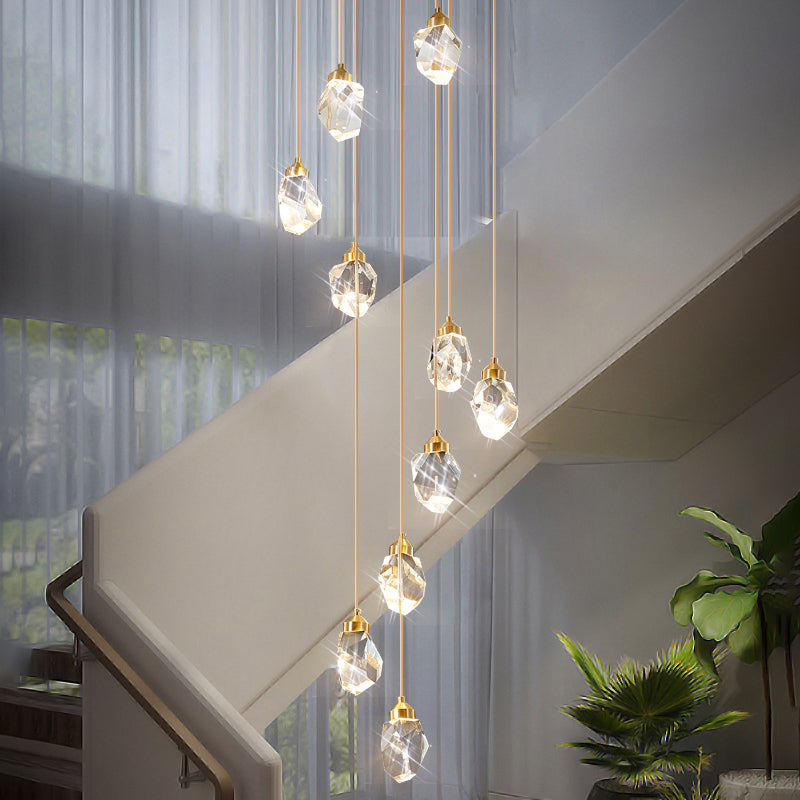 Crystal Gold Pendant Light Geometric Contemporary Ceiling Light for Stair Half