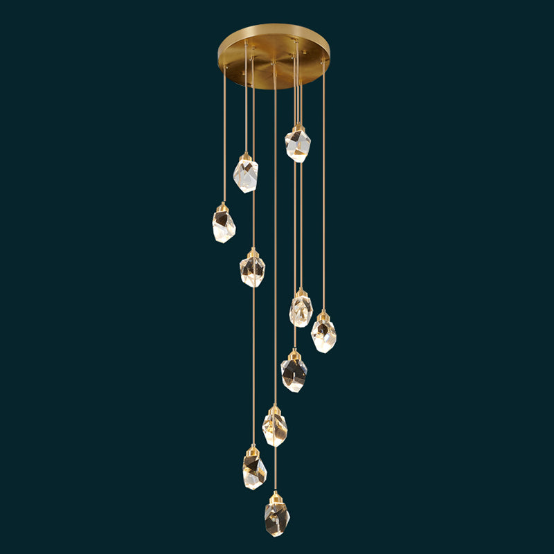 Crystal Gold Pendant Light Geometric Contemporary Ceiling Light for Stair Half