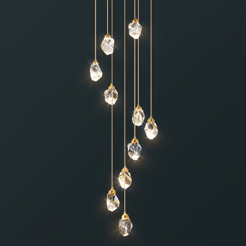 Crystal Gold Pendant Light Geometric Contemporary Ceiling Light for Stair Half