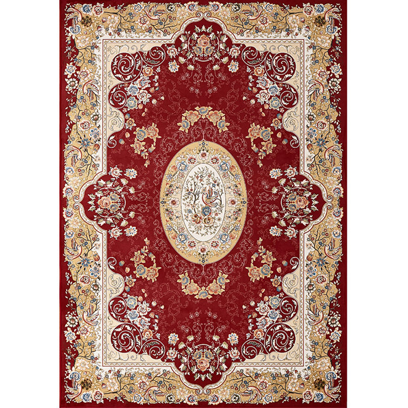 Rode toon bloemenprint tapijten polyester antiek tapijt niet-slip achterste binnenkleed tapijt voor woningdecoratie
