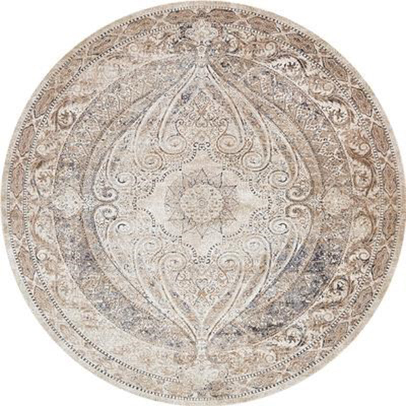 Ronde retro etnische afdruk tapijt licht kleur polyester tapijt niet-slip achterstappert tapijt voor woningdecoratie