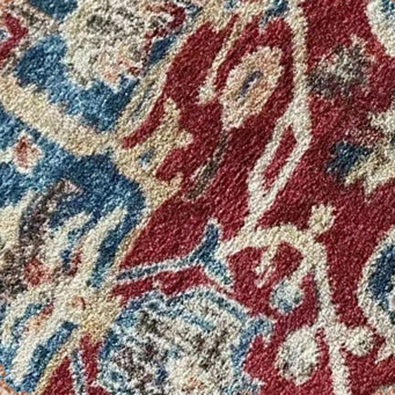 Alfombra de patrón simétrico retro alfombra de poliéster de tono rojo alfombra sin deslizamiento para sala de estar