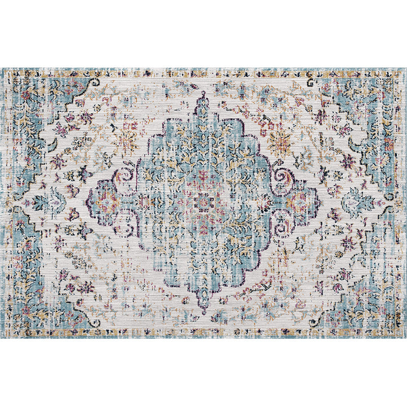 Alfombra de estampado étnico multicolor alfombra de poliéster nostalgia anti-slip respaldo alfombra interior para sala de estar