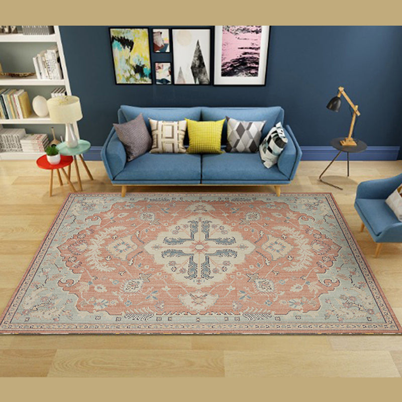 Alfombra de estampado étnico multicolor alfombra de poliéster nostalgia anti-slip respaldo alfombra interior para sala de estar