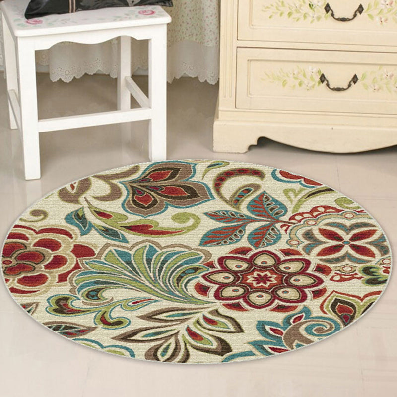 Runde mehrfarbige Nostalgie Teppich -Teppich Polyester Floral Print Indoor Teppich Easy Care Teppich für Wohnkultur
