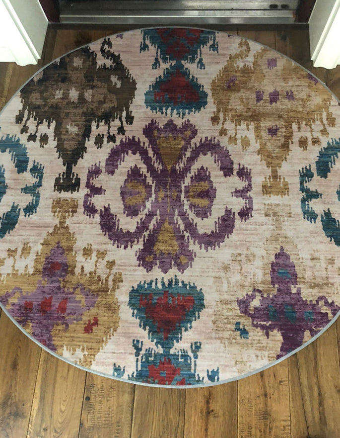 Runde mehrfarbige Nostalgie Teppich -Teppich Polyester Floral Print Indoor Teppich Easy Care Teppich für Wohnkultur