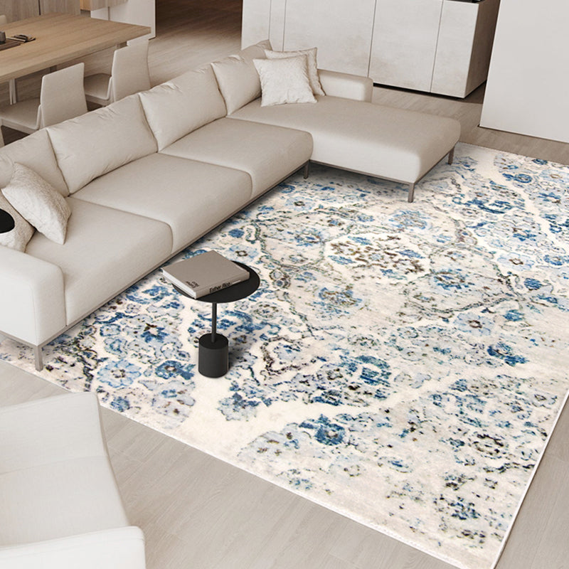 Weißer Ton ethnischer Druckteppich Polyester Antike Teppich nicht rutschfestem Innenteppich für die Heimdekoration