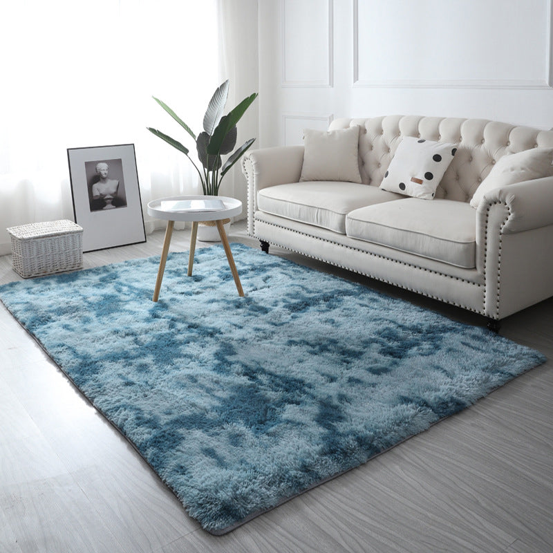 Minimalist Living Room Rug Simple Tie Dye Print Carpet Polyester Shag Rug with Non-Slip Backing