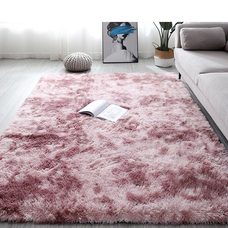 Minimalist Living Room Rug Simple Tie Dye Print Carpet Polyester Shag Rug with Non-Slip Backing