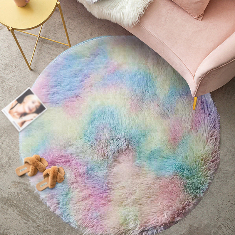 Round Tie dye Simple Carpet Polyester Shag Rug Non-Slip Backing Indoor Carpet for Home Decoration