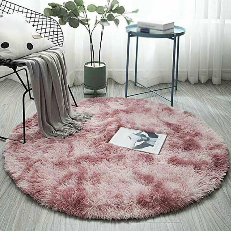 Round Tie dye Simple Carpet Polyester Shag Rug Non-Slip Backing Indoor Carpet for Home Decoration