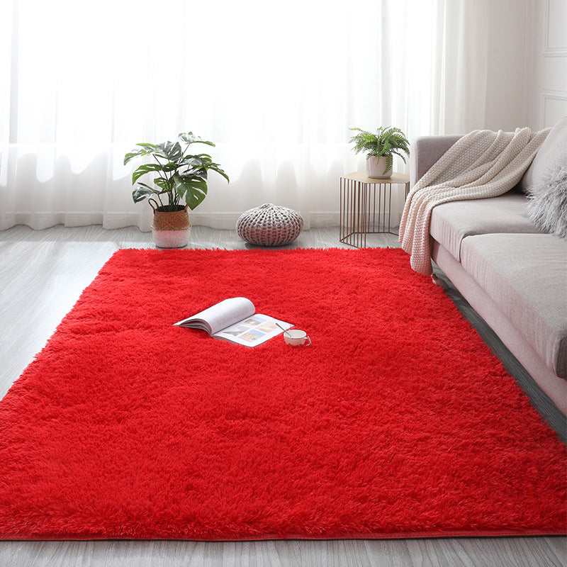 Modern Plain Carpet Living Room Rug Polyester Stain Resistant Shag Rug