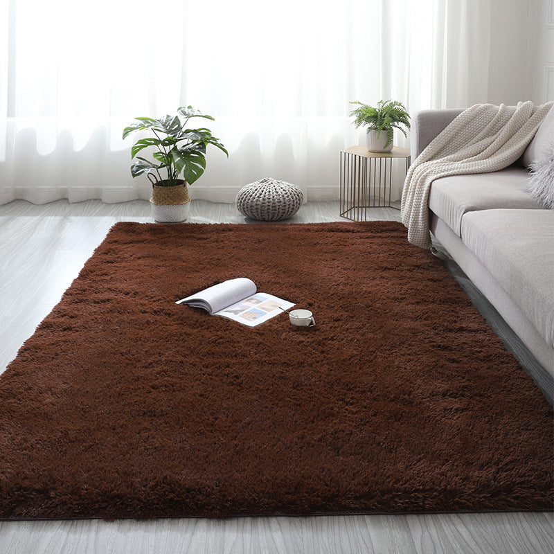 Modern Plain Carpet Living Room Rug Polyester Stain Resistant Shag Rug
